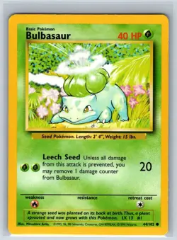 Bulbasaur 44/102 Common Base Set Unlimited Pokemon Lightly Played - Image 1