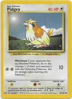 Pidgey 57/102 Common Base Set Unlimited Pokemon Near Mint - Image 1