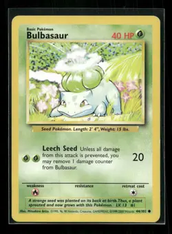 Bulbasaur 44/102 Common Base Set Unlimited Pokemon LP - Image 1