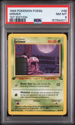 1999 POKEMON FOSSIL 1ST EDITION #48 GRIMER PSA 8 - Image 1