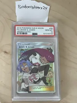 PSA 10 GEM MINT Jessie & James Full Art Trainer Hidden Fates 68/68 Pokemon Card - Image 1