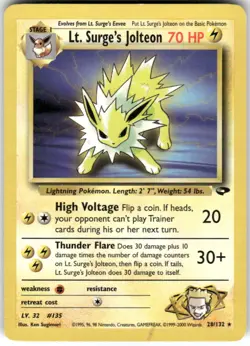 Lt. Surge's Jolteon 28/132 Rare Gym Challenge Pokemon Unlimited Heavily Played - Image 1