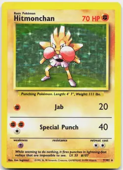 Hitmonchan 7/102 Holo Holo Rare Base Set Unlimited Pokemon Holo Lightly Played - Image 1