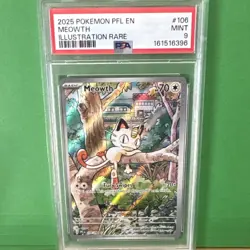2025 Pokemon Meowth 106/094 Me02 Phantasmal Flames Illustration Rare Holo PSA 9 - Image 1
