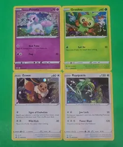 Pokemon Cosmo Holo Cards Lot Rayquaza, Eevee, Galarian Ponyta, Grookey NM-MINT - Image 1