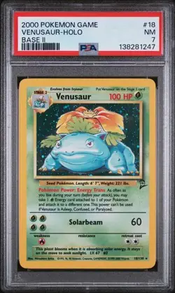 2000 Pokemon Base Set 2 Venusaur Holo Rare Card 18/130 Graded PSA 7 NM - Image 1