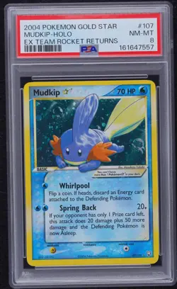 2004 POKEMON EX TEAM ROCKET RETURNS GOLD STAR #107 MUDKIP-HOLO PSA 8 - Image 1