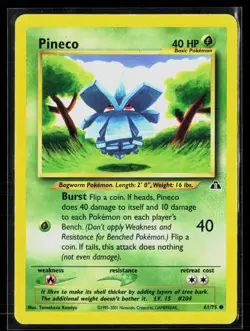 Pineco 61/75 Common Neo Discovery WOTC Vintage Pokemon MP - Image 1