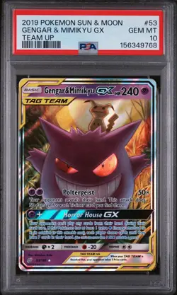 Gengar & Mimikyu GX PSA 10 2019 Pokemon Sun Moon Team Up #53/181 4762 - Image 1