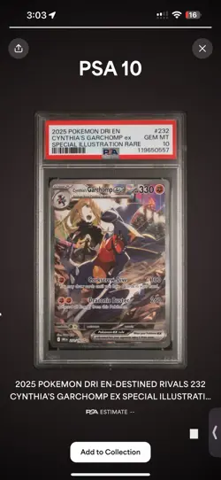 Pokemon TCG Cynthia's Garchomp EX Holo Card 232/182 PSA 10 - Image 2