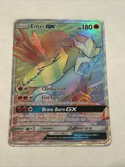 Pokemon TCG Entei GX 74/73 Secret Rare Rainbow Holo Shining Legends LP - Image 1