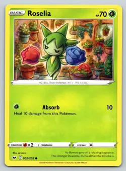 ROSELIA 002/202 C SWORD & SHIELD POKEMON LP SOWSOW - Image 1
