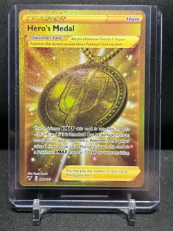 Hero's Medal 201/185 Gold Secret Rare Holo Pokemon 2020 Vivid Voltage NM - Image 1
