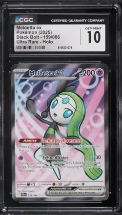 CGC 10 ENGLISH Meloetta EX 159/086 Ultra Rare Holo Black Bolt Pokemon Card - Image 1