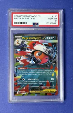 2026 Pokemon ASC EN Mega Scrafty ex #135 PSA 10 GEM MT - Image 1