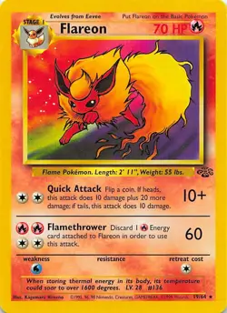 Flareon 19/64 Rare Jungle Pokemon Unlimited Lightly Played - Image 1