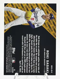 2025 Topps Update #BG-24 Rookie Roki Sasaki Topps Black Gold Pink Foil Dodgers - Image 2