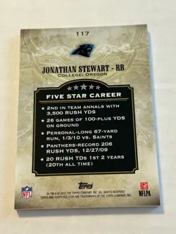 2012 Topps Five Star #117 Jonathan Stewart 119/139 Gold Foil Panthers SP - Image 2