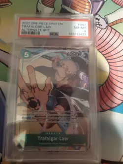 Pre-Errata Trafalgar Law OP01-047 Romance Dawn English Alternate Art PSA 8 - Image 1