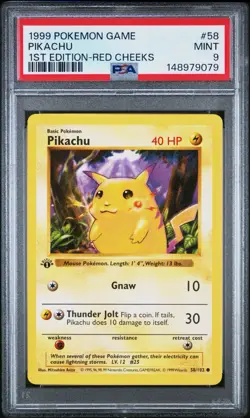 1999 POKEMON GAME 58 PIKACHU 1ST EDITION-RED CHEEKS - PSA 9 MINT - Image 1