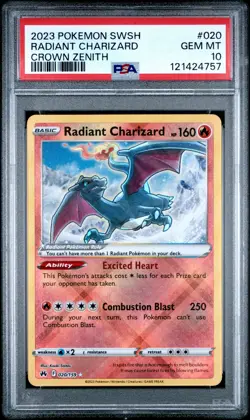 2023 POKEMON SWORD & SHIELD CROWN ZENITH #020 RADIANT CHARIZARD PSA 10 - Image 1