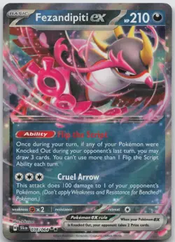 Fezandipiti ex 038/064 Double Rare Shrouded Fable Pokemon Holo NM A65-29 - Image 1