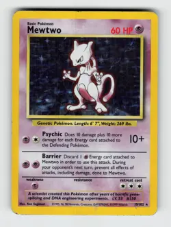 Mewtwo 10/102 Holo Rare Base Set Unlimited Pokemon 1999 Moderately Played - Image 1