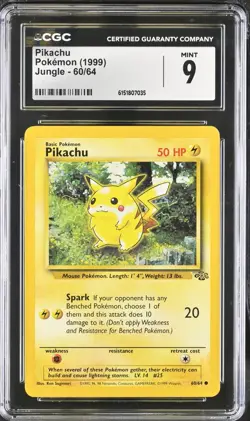 Pikachu 60/64 Jungle CGC 9 MINT Vintage Pokemon Card 1999 - Image 1