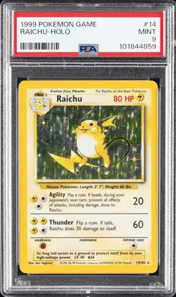 1999 POKEMON GAME #14 RAICHU-HOLO PSA 9 - Image 1