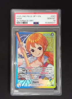 2025 One Piece OP11 041 A Fist Of Divine Speed Nami Alt Art PSA 10 English - Image 1