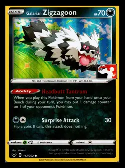 Galarian Zigzagoon 117/202 Common Prize Pack Series Cards Pokemon Holo Near Mint - Image 1