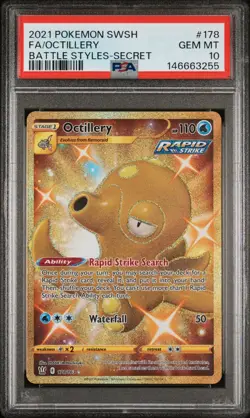 2021 POKEMON SWORD & SHIELD BATTLE STYLES 178 FULL ART/OCTILLERY SECRET PSA 10 - Image 1