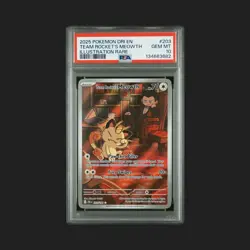 2025 Team Rocket's Meowth Sv10 203/182 IR Holo EN PSA 10 - Image 1
