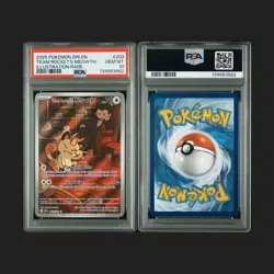 2025 Team Rocket's Meowth Sv10 203/182 IR Holo EN PSA 10 - Image 2