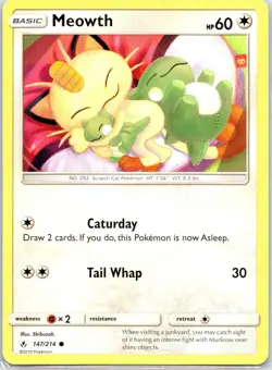 Meowth 147/214 Common Unbroken Bonds Pokemon Near Mint - Image 1