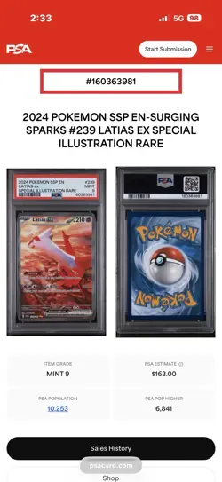 Pokemon SSP EN Surging Sparks Latias EX Special Illustration Rare PSA Mint 9 SIR - Image 2