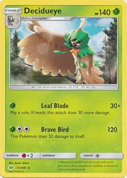 POKEMON Sun and Moon (Base Set) : HOLO RARE - DECIDUEYE 11/149 LP - Image 1