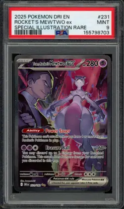 Pokemon PSA 9 Mint Destined Rivals SIR Team Rocket's Mewtwo EX 231/182 - Image 1