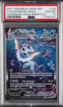 2021 POKEMON SWSH BLACK STAR PROMO #182 FULL ART/VAPOREON VMAX PSA 10 - Image 1