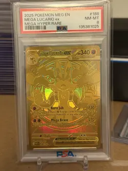Pokemon Meg Evolution Mega Hyper Rare Card #188 Mega Lucario EX PSA 8 NM Mint - Image 1