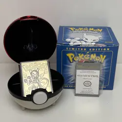 1999 Pokemon TCG Burger King Mewtwo 23k Gold Plated Card w/ CoA and Pokeball - Image 1