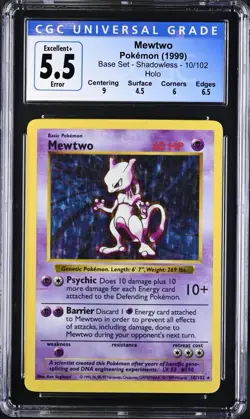 ERROR Additional Ink - Pokemon TCG Base Set Shadowless Mewtwo Holo CGC MISPRINT - Image 1