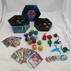 Bakugan Battle Brawlers Lot 30 Cards 6 Metal Card 18 balls Collectors Tin +More - Image 1
