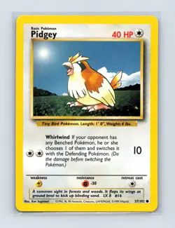 Pidgey 57/102 Common Base Set Unlimited Pokemon Lightly Played - Image 1