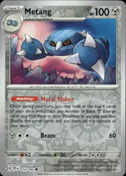 METANG 114/162 TEMPORAL FORCES COMMON REVERSE HOLO POKEMON - Image 1