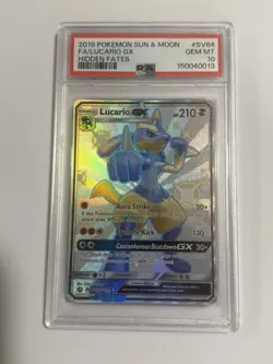 Pokemon 2019 Hidden Fates Shiny Vault Lucario GX SV64/SV94 Full Art Holo PSA 10 - Image 1