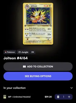 1999 POKEMON JUNGLE 4/64 JOLTEON HOLO - LP - Image 3