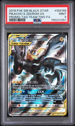 2019 POKEMON SM BLACK STAR PROMO #SM168 FULL ART/PIKACHU & ZEKROM GX PSA 9 - Image 1