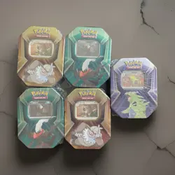 Pokemon TCG Triple Whammy Tins (Complete Set, Factory Sealed) lot of (5) - Image 1