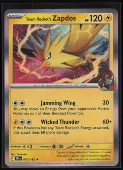 Team Rocket's Zapdos 070/182 Holo Destined Rivals Rare Nurikabe Near Mint - Image 2
